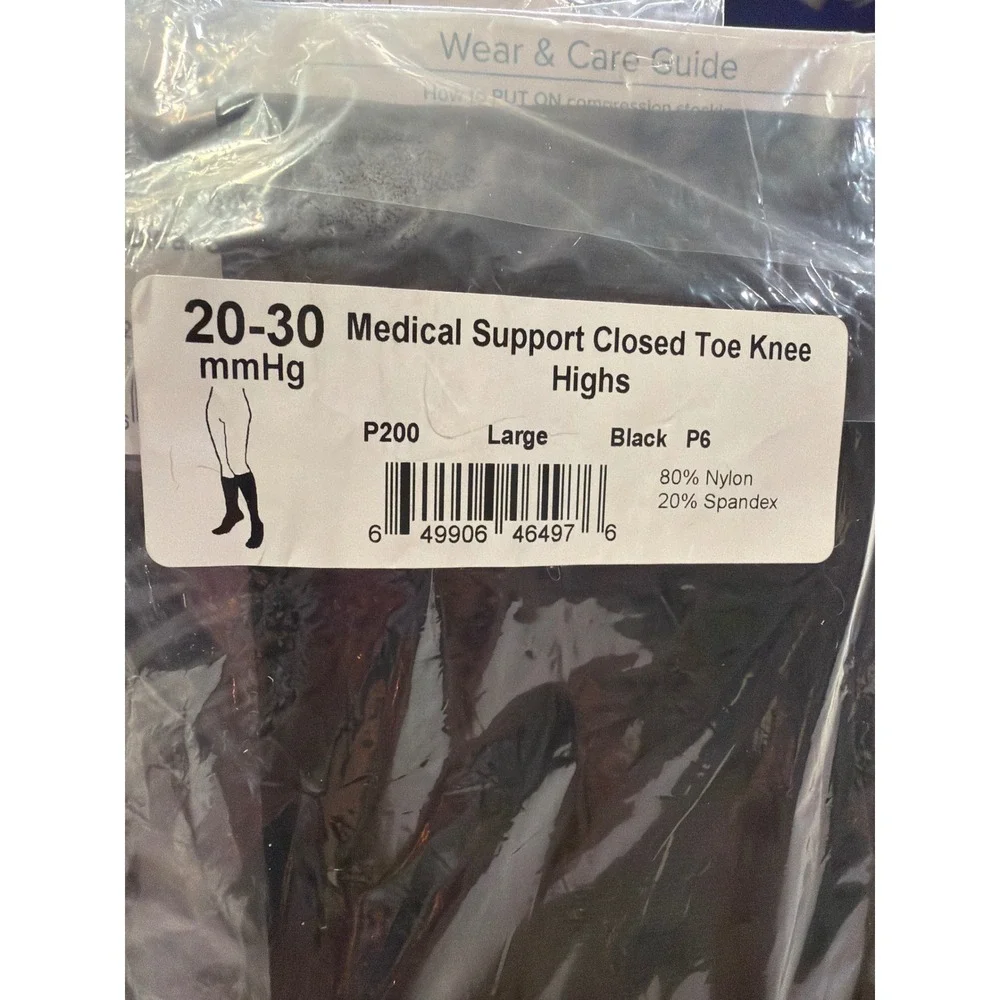 Lot of 3 Ames Walker 20-30 mmHg Medical Support Closed Toe Knee Highs Black LG.